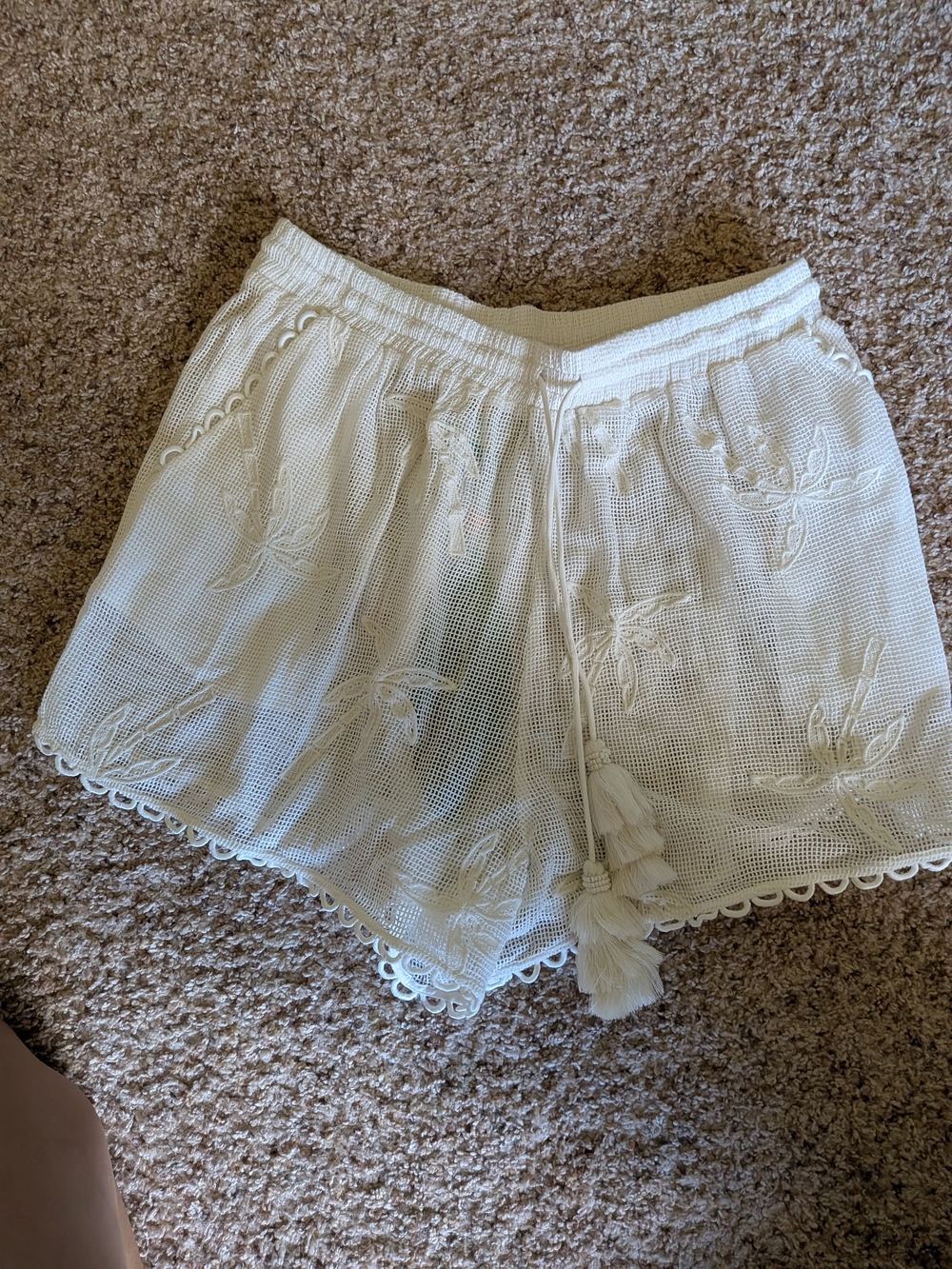 Farm Rio White Palm Tree Embroidered Drawstring Shorts - Picture 3 of 4